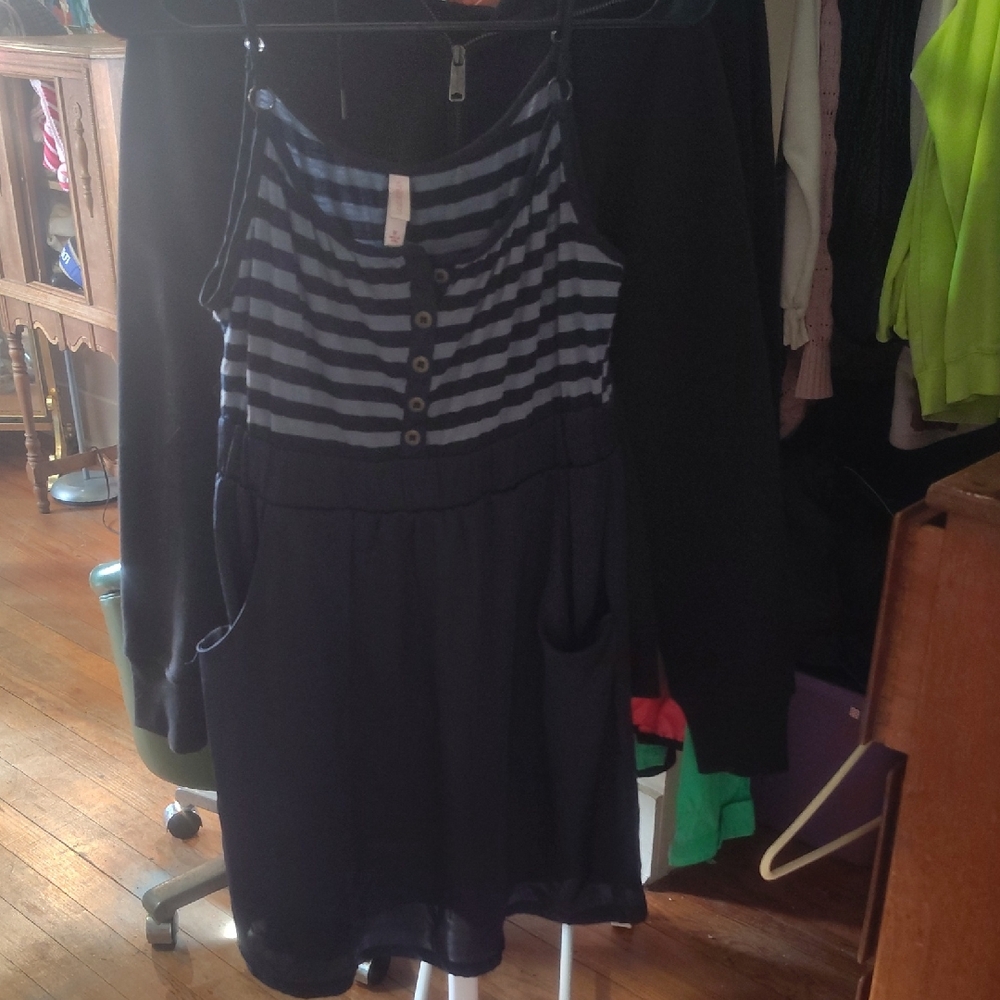 Xhilaration Navy and Light Blue Striped Button Henley Top